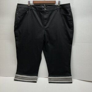 22W Capris Twill Embroidered Cuff 5-Pocket Capri Pants-Black $48